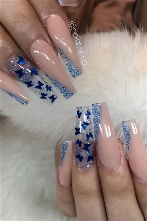 Natural Butterfly Nails Design For Long Nails 2020 Fashion Girls Blog Long Nails Blue