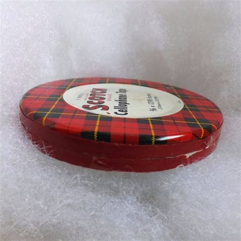 Vintage Christmas Scotch Tape Tin Plaid With Red Cellophane Etsy