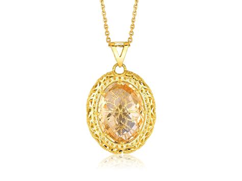Oval Citrine Pendant in 14K Yellow Gold - Richard Cannon Jewelry