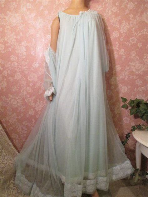 Blue Sheer Chiffon Miss Elaine Vintage Nightgown Peignoir