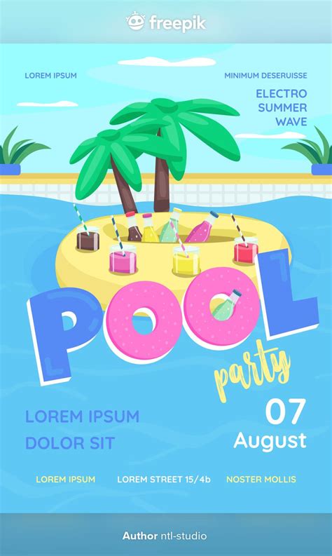Pool Party Poster Flat Template Swimming Pool Party For Adults