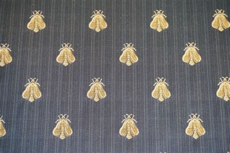 Bee Fabric Embroidered Bee Upholstery Fabric Blue Gold Sold By The Yard