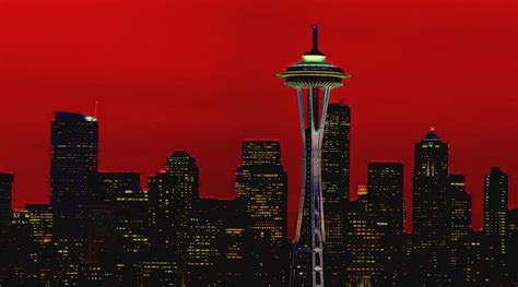 Seattle Skyline In Red Digital Art By Cathy Anderson Fine Art America