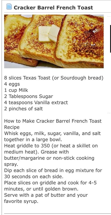 Courtesy of cracker barrel 1,020 calories, 57 g fat (7 g saturated fat), 2,640 mg sodium, 119 g carbs (8 g fiber, 12 g sugar), 15 g protein granted you're even able to finish three pancakes bigger than your face, this breakfast entree at cracker barrel will set you back over 100 grams of carbs. Pin by Curt Hall on Healthy Foods | Cracker barrel french ...
