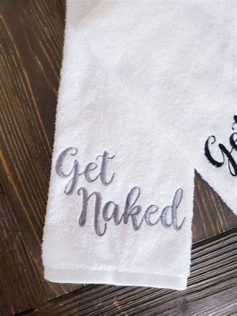 Embroidered Bathroom Hand Towel Get Naked White Towel Black Etsy