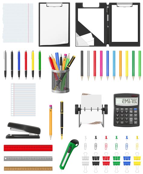 Stationery Set Icons Vector Illustration 516811 Vector Art At Vecteezy
