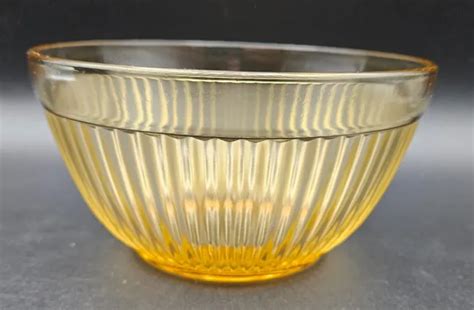 VINTAGE FEDERAL AMBER Yellow Depression Glass Ribbed Mixing Bowl 5 25