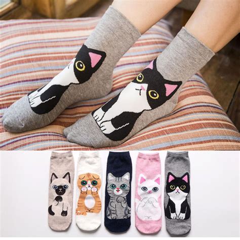 Meet Myself Cartoon Cotton Cat Short Socks Package Novelty Liner Socks ...