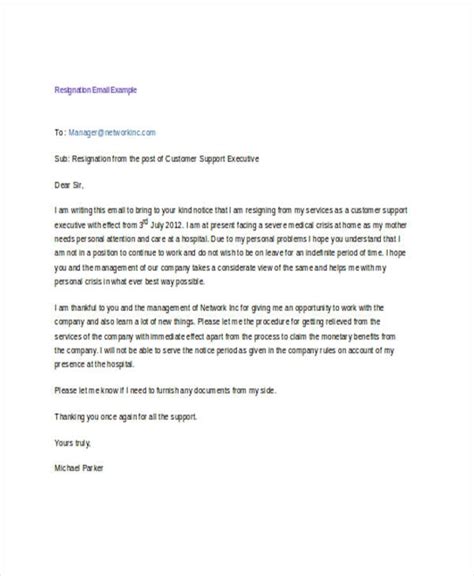 Resignation Letter Example Email Letter Daily References