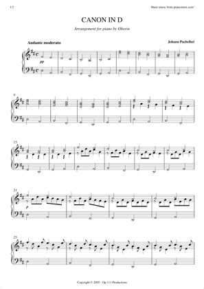 Permission granted for instruction, public performance, or just for fun. Canon In D - Johann Pachelbel Free Piano Sheet Music PDF