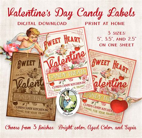 Cupid Valentine Candy Label Vintage Style Printable Valentine Tag Digital Valentines Day