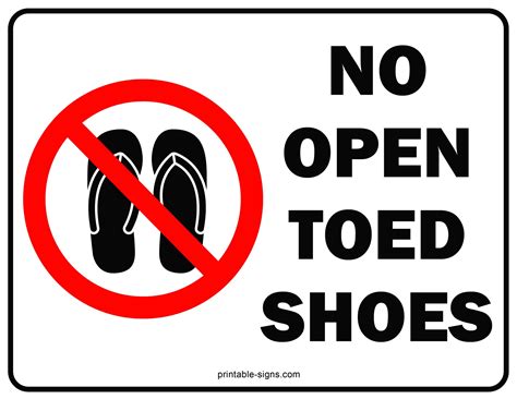No Open Toed Shoes Printable Sign Printable Signs