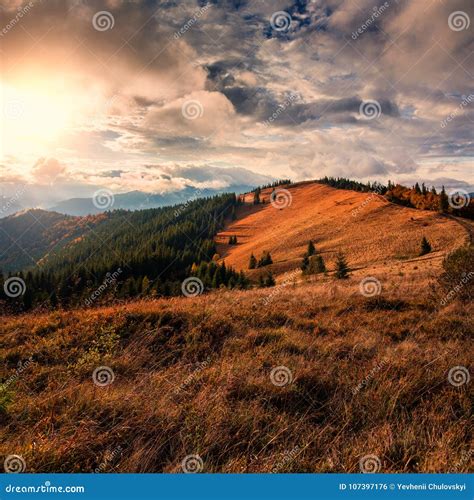 Majestic Sunset Mountain Valley During Sunrise Stock Photo Image Of