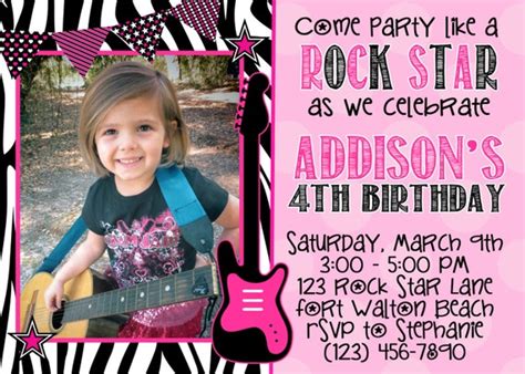 Items Similar To Rock Star Girl 5x7 Photo Birthday Party Invitation