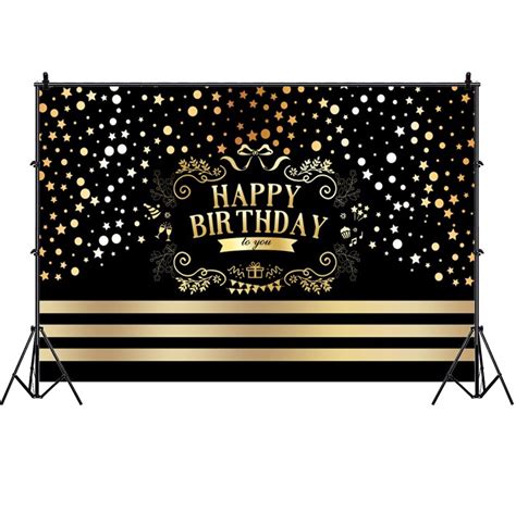 Happy Birthday Party Backdrop Sequin Stripe Black Gold Glitter Adult Photography Background