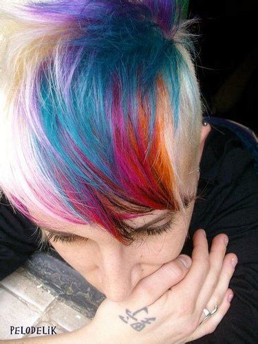 Add a bright spot to your 'do by bleaching the front section/bangs of the hair. 30 Rainbow Colored Hairstyles to Try - Pretty Designs