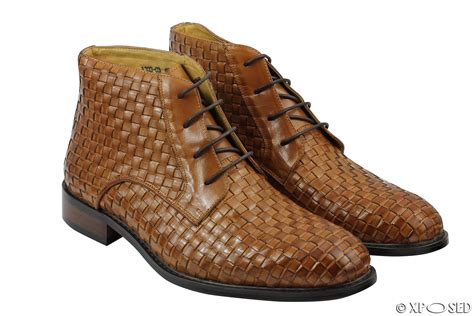 Mens Vintage Real Hand Woven Leather Boots Lace Up Derby Ankle Shoes