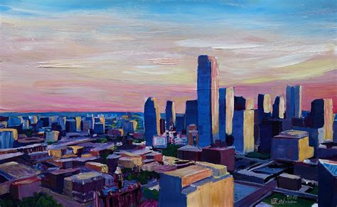 Dallas Texas Impressive Skyline At Dusk Painting By M Bleichner Fine