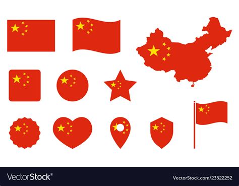 China Flag Icons Set National Symbol The Vector Image