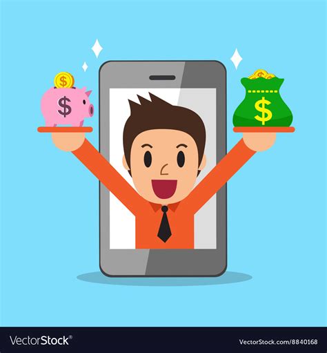 Businessman Earning Money With Smartphone Vector Image