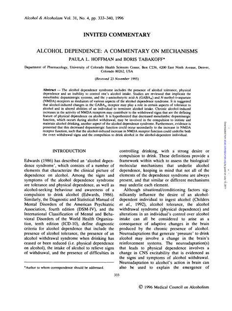 PDF Alcohol Dependence A Commentary On Mechanisms