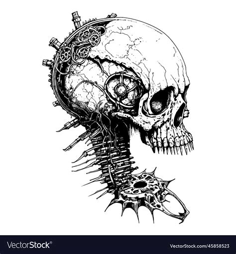 Steampunk Skull Hand Drawn Sketch Royalty Free Vector Image