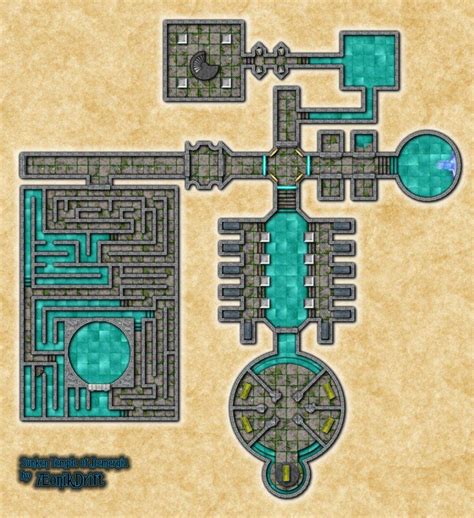 Sunken Temple By Aeonikdrift Fantasy Map Dungeon Maps Tabletop Rpg Maps