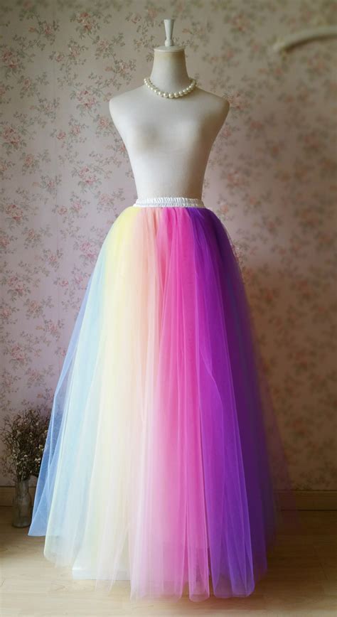 Adult Rainbow Tulle Skirt Multi Colored Long Rainbow Tutu Skirts Plus