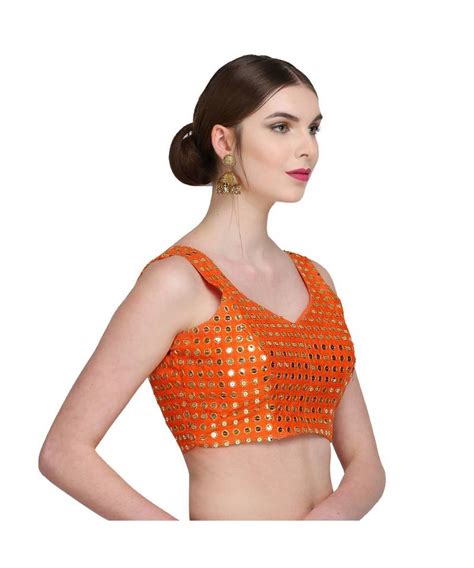 orange embroidered brocade readymade blouse kaanchie nanggia 2921222
