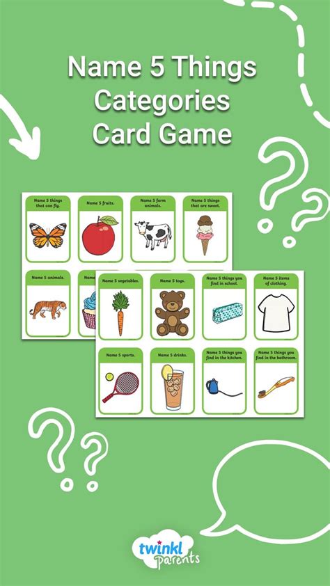 Name 5 Things Categories Card Game In 2021 Learning A Second Language