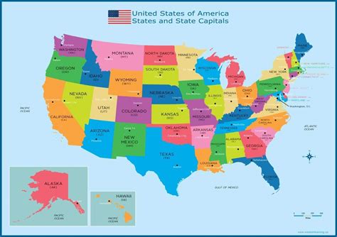 Usa States And State Capitals Map A3 30cm X 42cm Childrens Wall