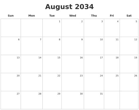 September 2034 Printable Blank Calendar