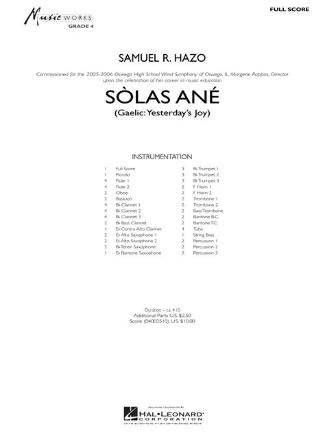 Sòlas Ané (Yesterday's Joy) - Conductor Score (Full Score) by Samuel R