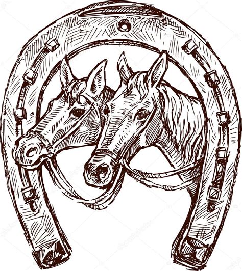Hoefijzer tekening beste kleurplaat tekeningen. Horseshoe met paarden hoofden — Stockvector © samakarov ...