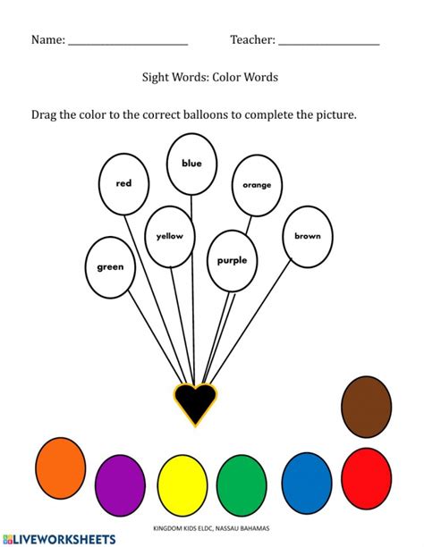 Colour Sight Words Worksheets Worksheetsday