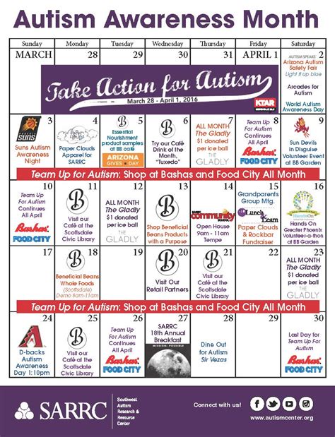This is a time when people express their support while educating others in the process. SARRC Releases Autism Awareness Month Calendar of Events ...