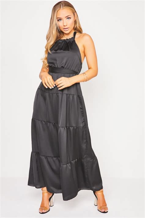 Robe Noir Satin Dos Nu Brentiny Paris