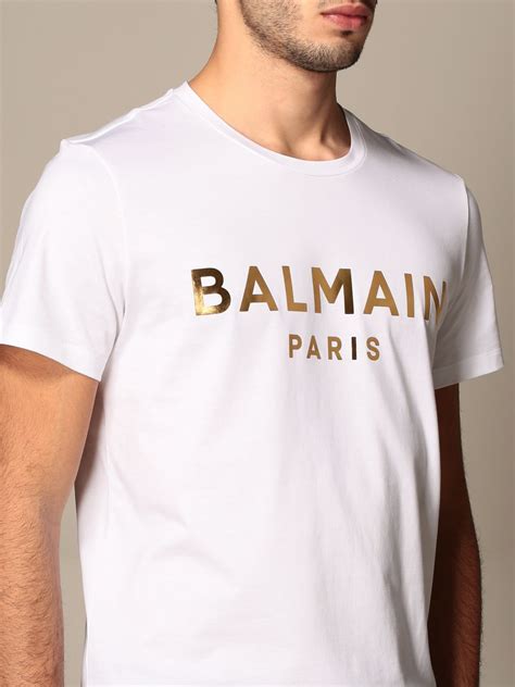 Balmain Cotton T Shirt With Laminated Logo T Shirt Balmain Men White