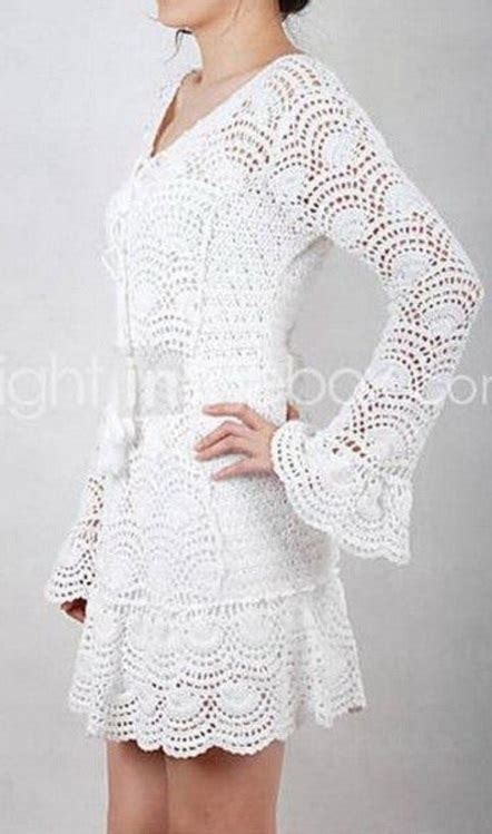 Tinas Handicraft Long Sleeve White Crochet Dress