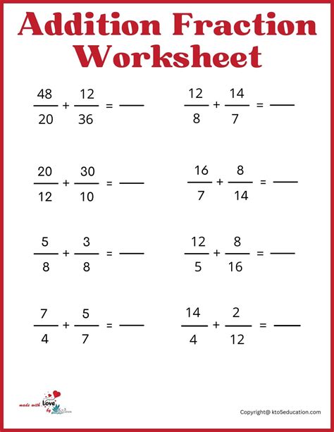 Free Addition Fraction Worksheet For Fourth Grade Free