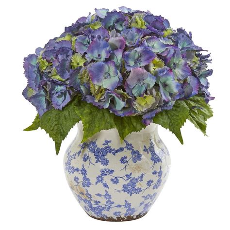Hydrangea Artificial Arrangement In Large Floral Vase Floral Vase