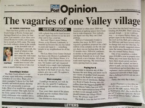 Even when an article is hitting you over the head with satire, some people still won't get it. Robin Chapman News: The Vagaries of One Valley Village ...