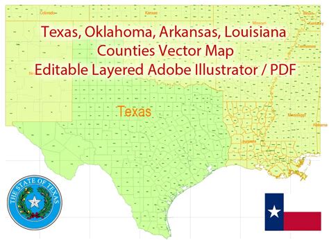 Texas Louisiana Counties Map Vector Exact State Plan Detailed Admin