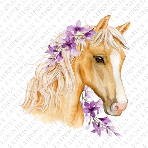 Horse With Flowers Png Sublimation Design Hand Drawn Horse Etsy