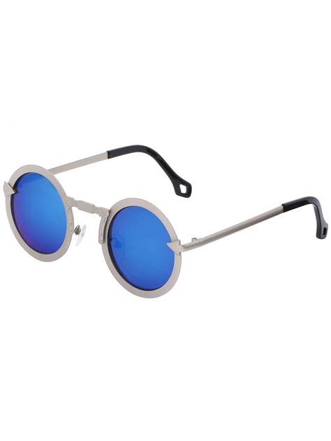 silver bold metallic frame round sunglasses shein sheinside