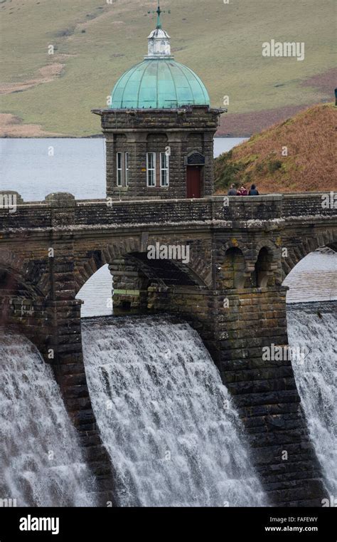 Water Overflowing Spilling Over Craig Goch Dam And Reservoir Elan