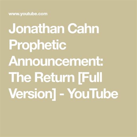 Jonathan Cahn Prophetic Announcement The Return Full Version