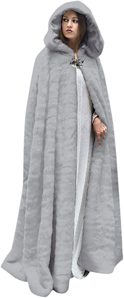 Women Winter Long Cape Hooded Cloak Coat Solid Color Long Sleeve Wraps