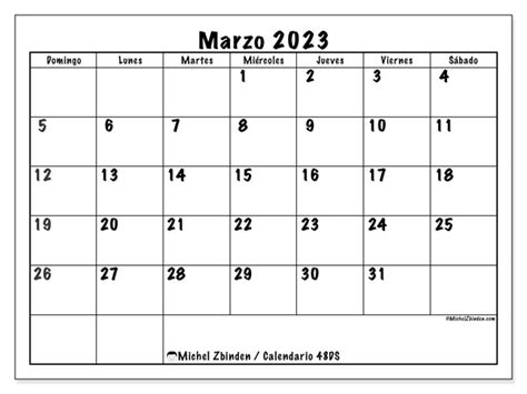 Calendario Marzo De 2023 Para Imprimir “48ds” Michel Zbinden Ar