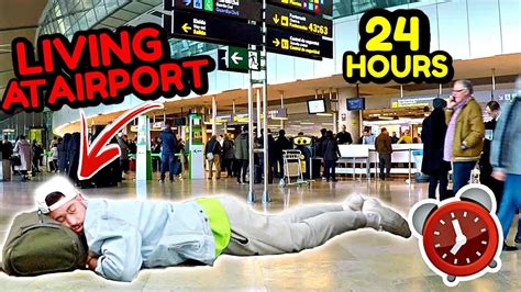 Living At The Airport For 24 Hours Challenge Missed My Flight Youtube